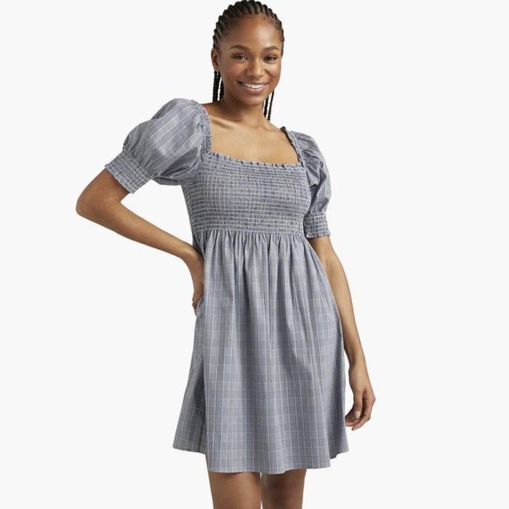 Hill House Athena Gray Blue Plaid Dress